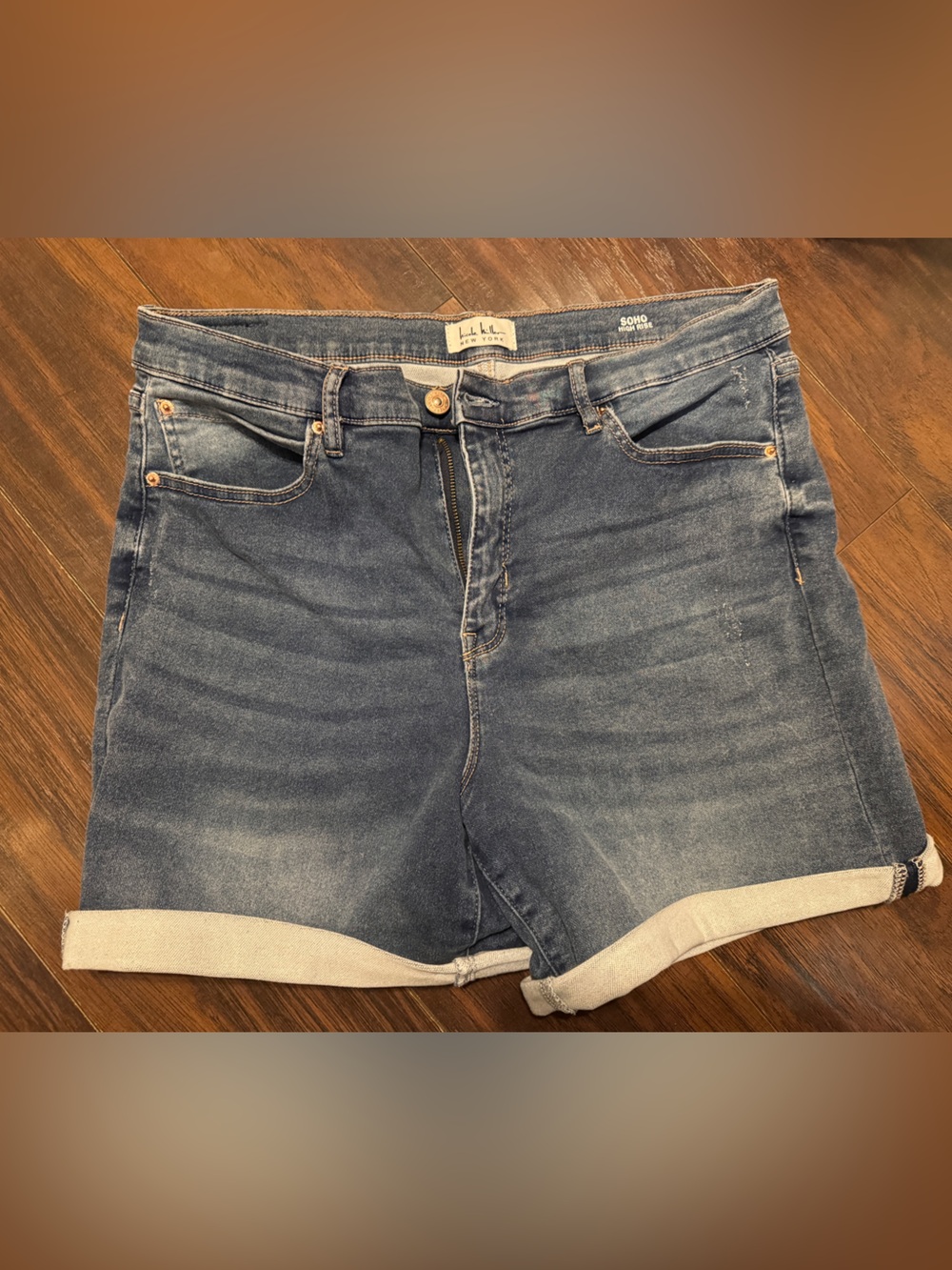 High-Rise Denim Shorts in Medium Blue - Nicole Miller